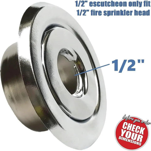 Built Tough Fire Sprinkler Trim Ring Escutcheon Plate In Glossy Chrome Finish Fits Half Inch Standard Pipes close-up view.