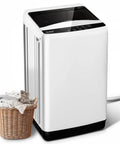 Hassle Free Portable Top Load Washing Machine With 15.7 Lbs Capacity And Fully Automatic Controls featuring a sleek design and a laundry basket.