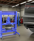 Heavy Duty Press Brake Attachment For 12 To 20 Ton Hydraulic Shop Press with dual spring design in garage setting