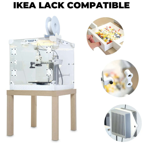 Enclosure Kit With LED Light For 3D Printers Made To Fit Bambu Lab A1 Mini Prusa MK4 Mini And Ikea Lack Table installed on table