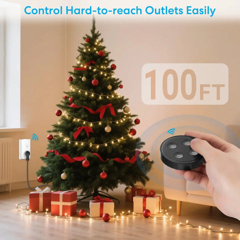 Wireless Garbage Disposal Switch Kit With Remote Control shown controlling Christmas tree lights with 100ft RF range.