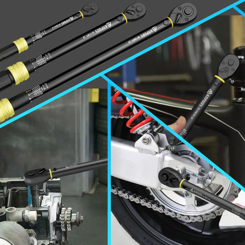 Five Piece Torque Wrench Set With Quarter, Three Eighths, And Half Inch Drives For Bike Auto And Motorcycle, Dual Direction Ratchet