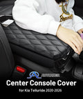 Center Console Cover For Kia Telluride 2020 To 2026 Nappa Leather Armrest Cushion Anti Scratch shown in vehicle with hand resting on it