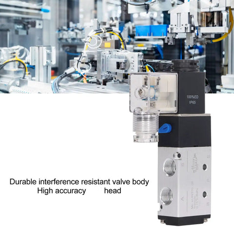 Internally Piloted 5 Way 2 Position Pneumatic Solenoid Valve, DC 12V Control in industrial setting