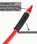 Installed aluminum quick plug and bend restrictor on 3/8 Inch By 100 Ft Heavy Duty Hybrid Air Compressor Hose.