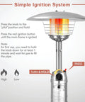 Outdoor Propane Patio Heater 11,000 BTU Portable Tabletop With Weighted Base Stainless Steel showing ignition details