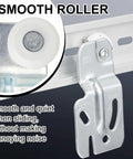 Sliding Closet Door Roller Hardware Kit 10 Pcs Replacement for Top Hung Bypass Wardrobe Doors Seven Eighths Inch Diameter Rollers with About One Half Inch Offset Precise Fit Durable Metal Components for Smooth Operation displayed installed on track.