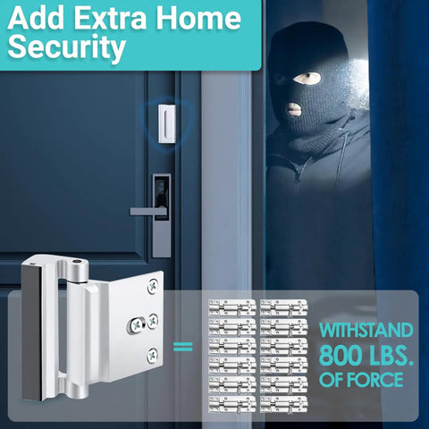 Close-up of 2 Pack Door Reinforcement Lock For Front Door Home Security Upgrade, showing heavy duty latch and 800 lbs force resistance.