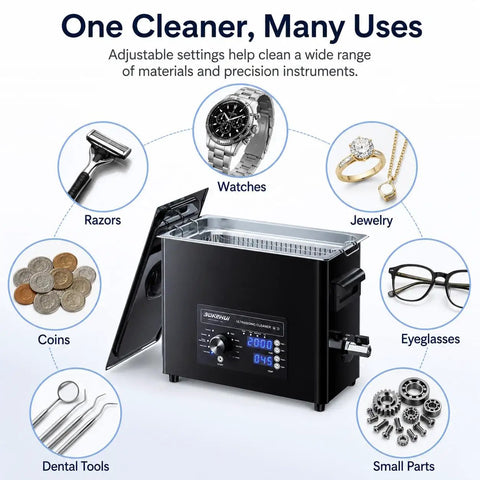 Heavy Duty 6 Liter Ultrasonic Cleaner With Digital Timer And Heater, cleaning jewelry, eyeglasses, coins, and small parts.