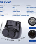 Heavy Duty Five Pack Two Port Insulated Multi Tap Connectors For Hooking Up Copper Or Aluminum Wires Makes Wiring A No Sweat Job With Pre Filled Oxide Inhibitor Keeping All Your Joints Locked Down 4 To 14 Awg Ready showing black aluminum connector with dimensions.