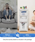 Before and after using Three Tier Rolling Laundry Cart with Wheels for Bathroom and Bedroom for organized storage.