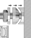 Diagram of Self Aligning Spherical Washer Set for 5/8 inch spindles, showing 5/16 inch thickness and vibration reduction feature.