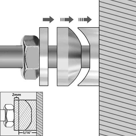 Diagram of Self Aligning Spherical Washer Set for 5/8 inch spindles, showing 5/16 inch thickness and vibration reduction feature.