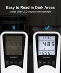 Plug In Energy Meter With Real Time Cost Tracking And Backlit Display For Easy Readouts, Overload Protection, Kilowatt Wattage Voltage Amp Tester displayed in dark area