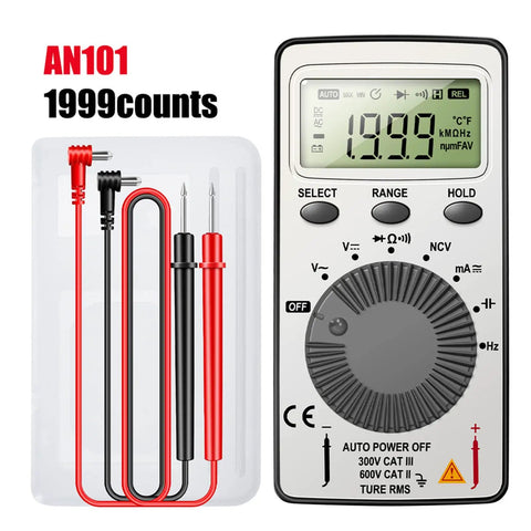 Auto Ranging Digital Multimeter With NCV Contact Tester Handy Pocket Size Voltage Current Resistance Continuity Frequency Capacitance And Diodes Tester For Electrical Work AC Range 4V To 500V DC 0.4V To 5V shown with probes