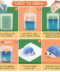 Hedgehog Crystal Growth Kit For Kids 6-12 - See Blue And Orange Crystals Form In 24 Hours, A Fun Hands-On STEM Gift That Feels Like Real Chemistry, Easy Step-By-Step Instructions For Curious Builders. 6-step crystal growth kit with hedgehog in container