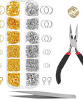 All In One Jewelry Repair Kit With 1200 Jump Rings And Lobster Clasps, Pliers, Tweezers, And Opener, Silver And Gold Open Jump Rings Set