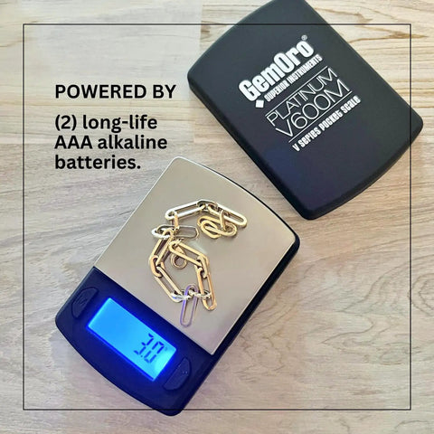 Platinum V600M Digital Jewelry Scale Pro Grade Countertop and Portable Mini Scale weighing gold chain, 600g capacity