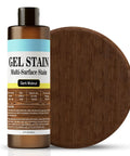Top Shelf Gel Wood Stain For Furniture And Outdoor Projects Fast Drying Natural Matte Finish in 6.7 oz jar with dark walnut color.