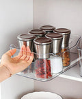 Six Piece Adhesive Cabinet Sliders With Heavy Duty Self Adhesive Tape For Pull Out Drawer Organizers And Storage Bins Easy Diy Install, clear organizer with spice jars.