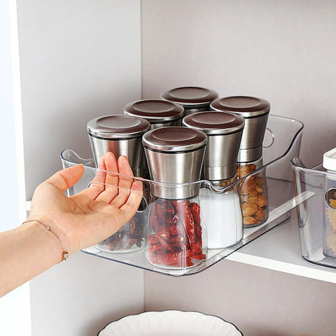 Six Piece Adhesive Cabinet Sliders With Heavy Duty Self Adhesive Tape For Pull Out Drawer Organizers And Storage Bins Easy Diy Install, clear organizer with spice jars.