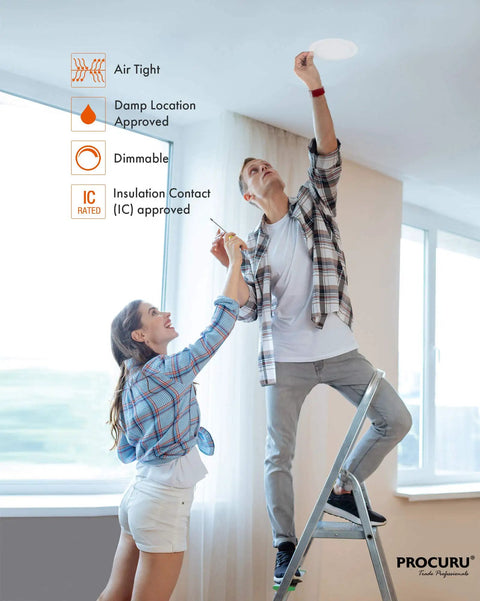 Person installing 4-Pack 3-Inch LED Color Selectable Ultra-Thin Recessed Ceiling Downlights With J-Box Dimmable 2700K-6000K
