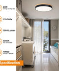 Modern Wood LED Ceiling Light Fixture With Gray Flush Mount Round Ceiling Lamp in laundry room