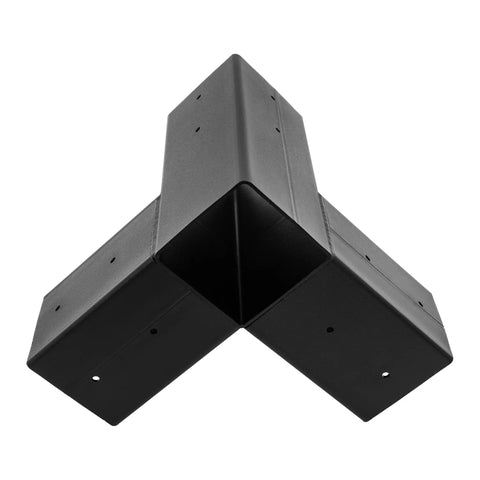 3-Way Right Angle Pergola Brackets Kit for 4x4 Posts, DIY Wood Stand Base for Outdoor Patios, shown in black steel finish