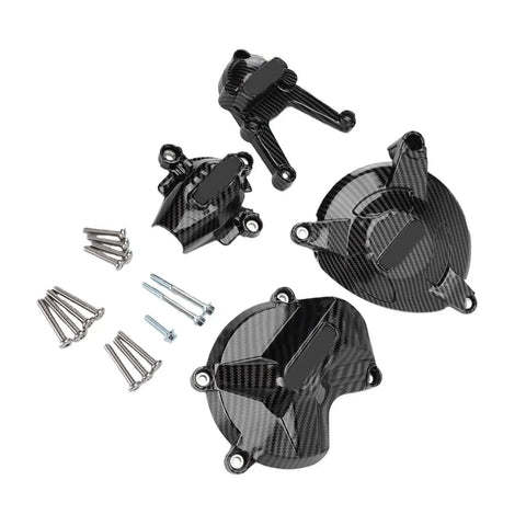Straight Forward Fiberglass Nylon Engine Cover Set Replacement For Bmw S1000R 2009 To 2016 with carbon weave and hardware.