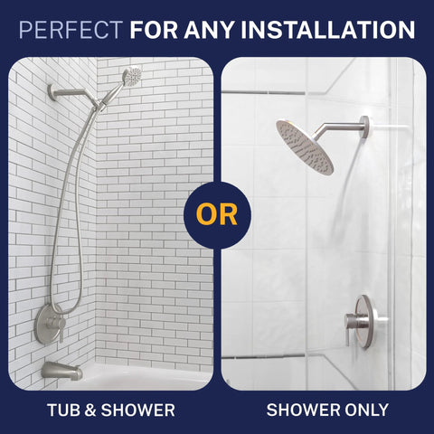 HammerHead Showers brushed nickel solid metal single-handle trim kit with rough-in valve; tub/shower and shower-only setups.