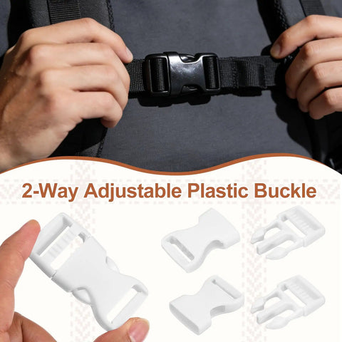4 Pack Quick Side Release Buckles 1 Inch Plastic Clips Dual Adjustable Belt Snap Fasteners for Backpacks, close-up of buckles