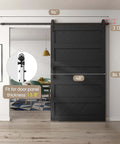 48 By 84 Inch Sliding Barn Door Kit With Wave Shape Panel And Hardware Included Solid Wood With MDF And PVC Covered Surface Black Finish