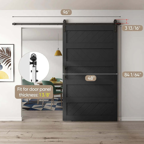 48 By 84 Inch Sliding Barn Door Kit With Wave Shape Panel And Hardware Included Solid Wood With MDF And PVC Covered Surface Black Finish