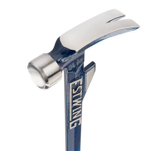 Close-up of Hammertooth Style Hammer 24 Oz with Long Handle Rip Claw Smooth Face, Shock Reduction Grip, USA made for Framing and Demolition