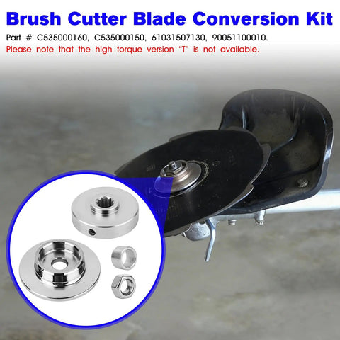 Weed Trimmer Blade Conversion Kit For Echo SRM Series Brush Blade Adapter visible close-up on trimmer