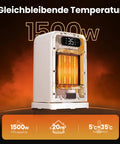 All In One Indoor Space Heater With 1500W Max displaying heating element and temperature setting on LED