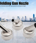 Three Pack 45 Degree Bend Heat Gun Nozzle Set Stainless Steel Desoldering Nozzles For Soldering Station displayed on a cityscape background.