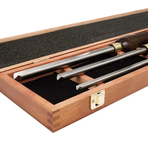 Badass 3 Piece HSS Bowl Gouge Set For Wood Turning Lathe Tools Pre Sharpened Heavy Duty High Speed Steel carving chisels in storage case.