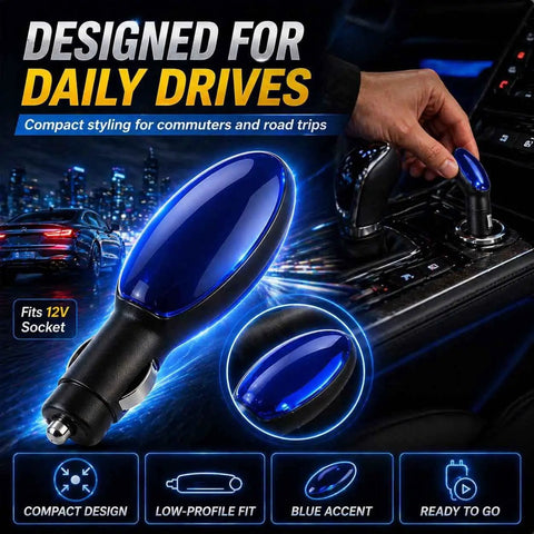 Plug And Play Fuel Saver Device For Cars And Trucks Portable Gas Economizer Universal Fit shown installed in car socket