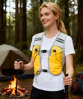 Woman in yellow Hydration Running Vest Backpack that keeps your gear handy for trail runners and outdoor adventurers.