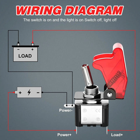 12V LED Toggle Switches Kit 12 Pack Heavy Duty SPST Rocker With Safety Flip Covers 20A 3 Pin Blade Red Wiring Diagram