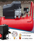 Close-up of Go To Air Compressor Pressure Switch Kit 26 Amp 120/240 Volt With 120 155 PSI Setting, 0-200 PSI Gauge, relief valve