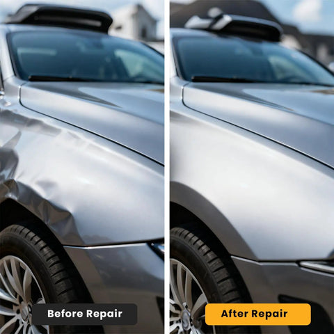 Before and after using 1.8KW Stud Welder Dent Repair Kit 110V Spot Welder With Slide Hammer on car fender