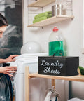 Rustic Black Dryer Sheets Holder With Lid For Decor on wooden shelf in laundry room
