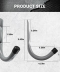 Dimensions of 12 Pack 4Inch Heavy Duty Garage Wall Hooks Steel J Hooks For Tools, featuring measurements and rubber tips.
