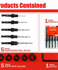 Image of Must Have Countersink Drill Bit Set For Woodworking, 5 Pc Adjustable Counter Sink Bits In Sizes 4 6 8 10 12, M2 High Speed Steel.