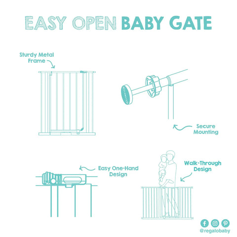 Diagram showcasing Easy Open Extra Wide Baby Gate For Doorways Hallways And Bottom Of Stairs 29 To 47 Inches Pressure Mounted