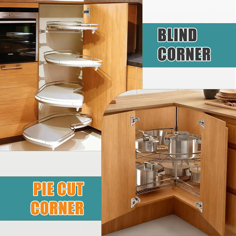 Two Pack 90 Degree Blind Corner Cabinet Hinge No Fuss Easy Install For Pie Cut Corners, showcasing installed soft close hinges.