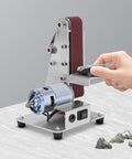 Big Gun Mini Belt Sander 110V Electric Grinder Polisher for rust stripping, sharpening knives, smoothing wood with stones.