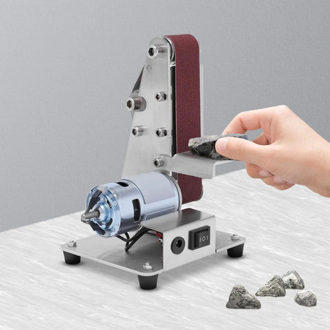 Big Gun Mini Belt Sander 110V Electric Grinder Polisher for rust stripping, sharpening knives, smoothing wood with stones.